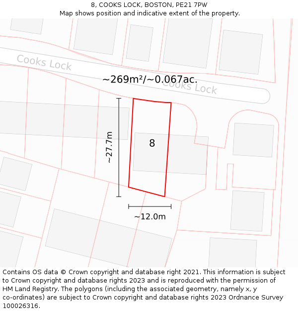 8, COOKS LOCK, BOSTON, PE21 7PW: Plot and title map