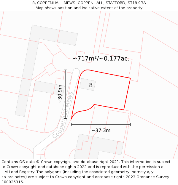 8, COPPENHALL MEWS, COPPENHALL, STAFFORD, ST18 9BA: Plot and title map