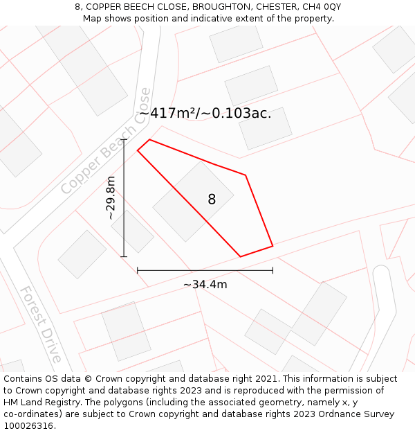 8, COPPER BEECH CLOSE, BROUGHTON, CHESTER, CH4 0QY: Plot and title map