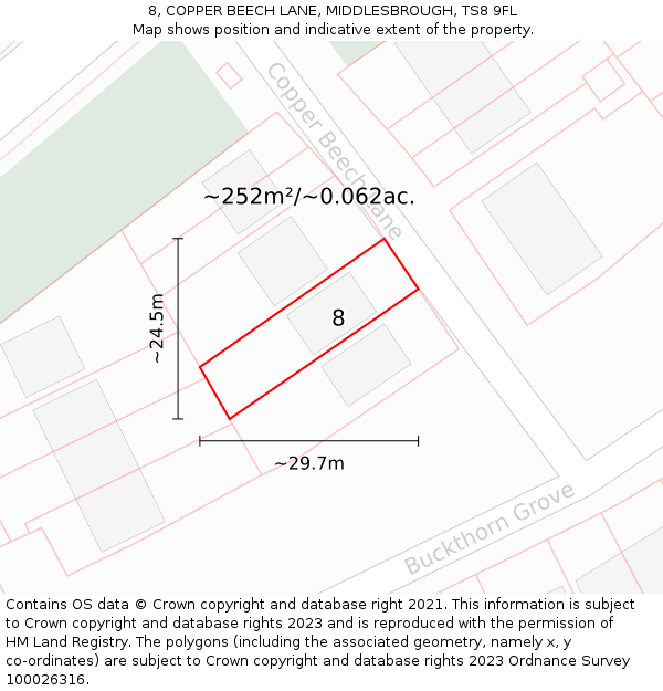 8, COPPER BEECH LANE, MIDDLESBROUGH, TS8 9FL: Plot and title map