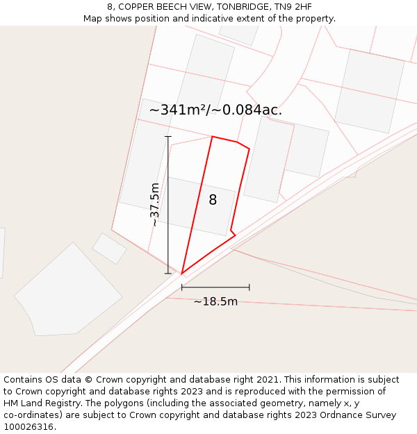 8, COPPER BEECH VIEW, TONBRIDGE, TN9 2HF: Plot and title map
