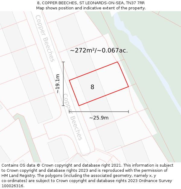8, COPPER BEECHES, ST LEONARDS-ON-SEA, TN37 7RR: Plot and title map