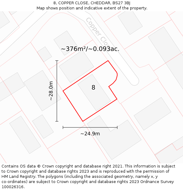8, COPPER CLOSE, CHEDDAR, BS27 3BJ: Plot and title map