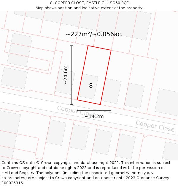 8, COPPER CLOSE, EASTLEIGH, SO50 9QF: Plot and title map