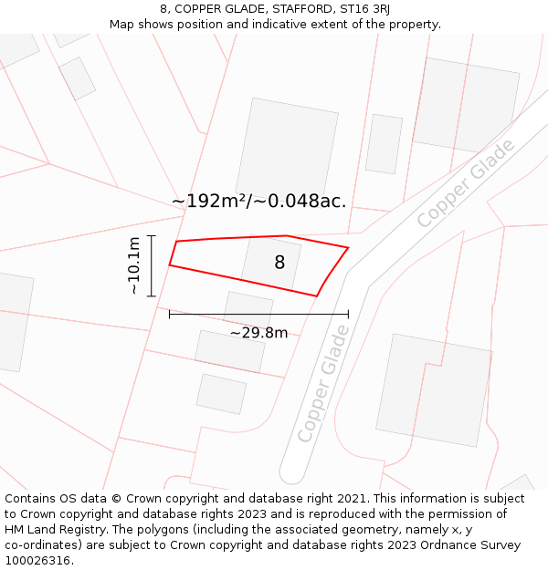8, COPPER GLADE, STAFFORD, ST16 3RJ: Plot and title map