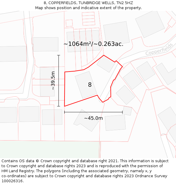 8, COPPERFIELDS, TUNBRIDGE WELLS, TN2 5HZ: Plot and title map