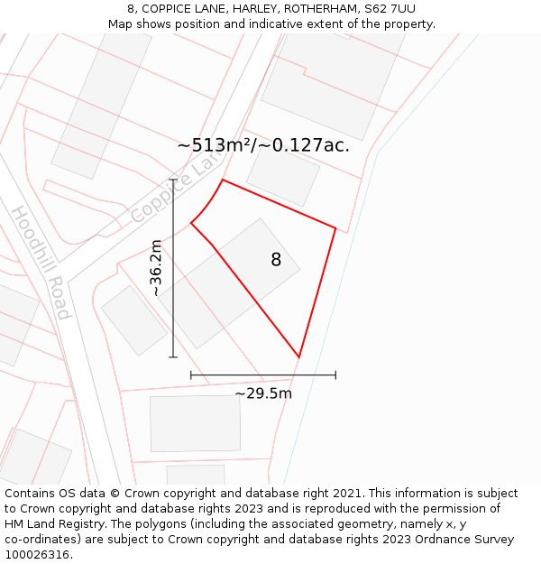 8, COPPICE LANE, HARLEY, ROTHERHAM, S62 7UU: Plot and title map