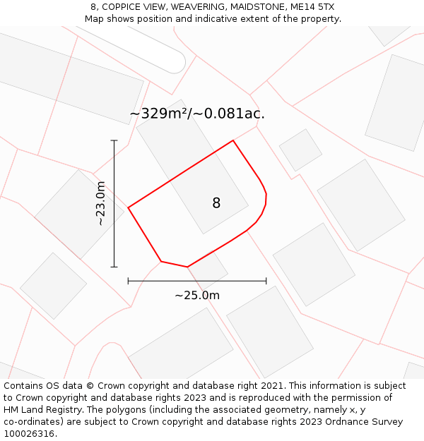 8, COPPICE VIEW, WEAVERING, MAIDSTONE, ME14 5TX: Plot and title map