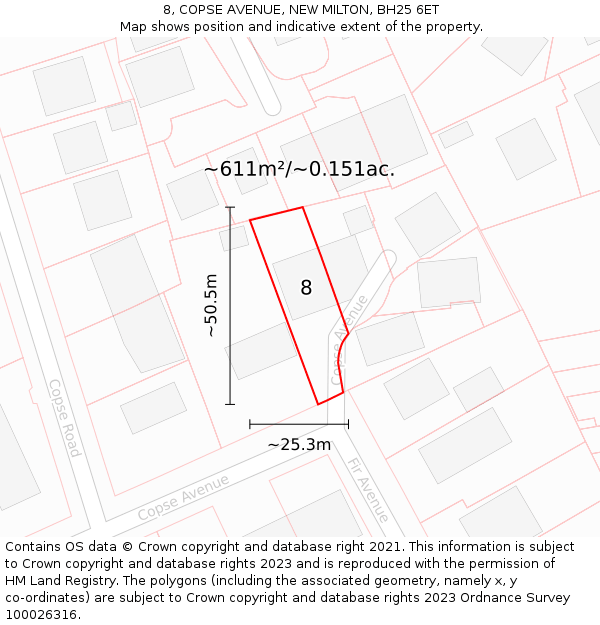 8, COPSE AVENUE, NEW MILTON, BH25 6ET: Plot and title map