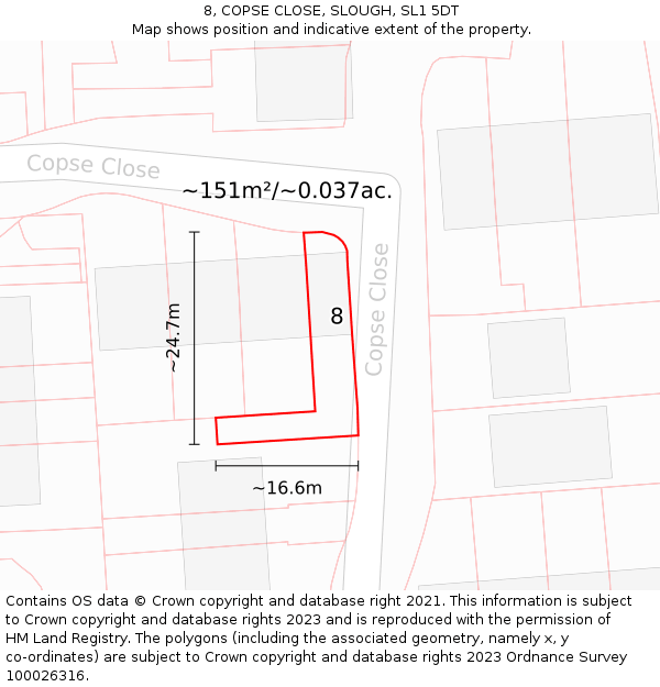 8, COPSE CLOSE, SLOUGH, SL1 5DT: Plot and title map