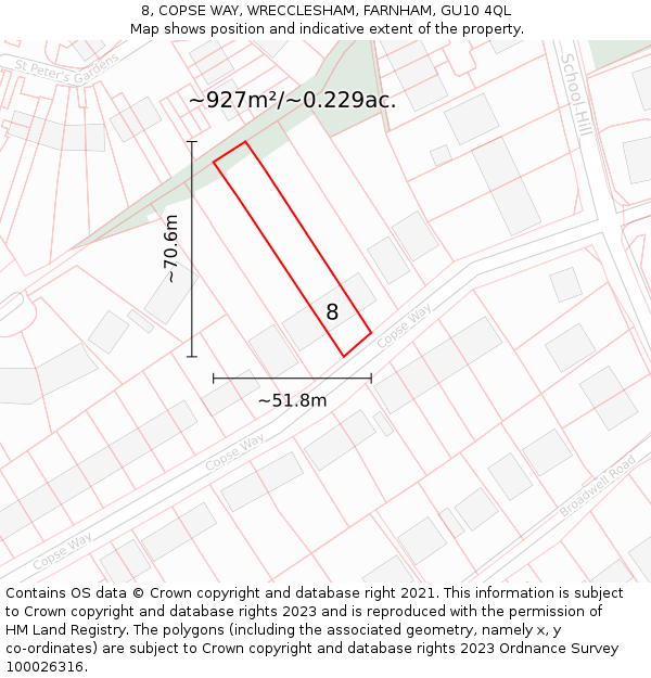 8, COPSE WAY, WRECCLESHAM, FARNHAM, GU10 4QL: Plot and title map