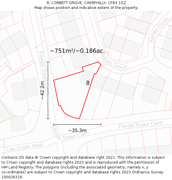 8, CORBETT GROVE, CAERPHILLY, CF83 1SZ: Plot and title map