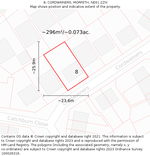 8, CORDWAINERS, MORPETH, NE61 2ZN: Plot and title map