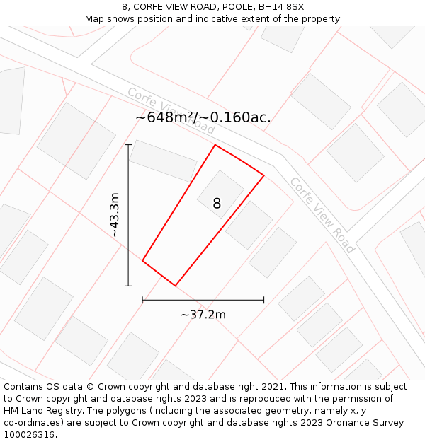 8, CORFE VIEW ROAD, POOLE, BH14 8SX: Plot and title map