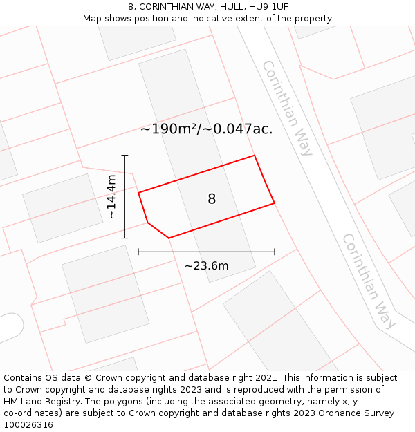 8, CORINTHIAN WAY, HULL, HU9 1UF: Plot and title map