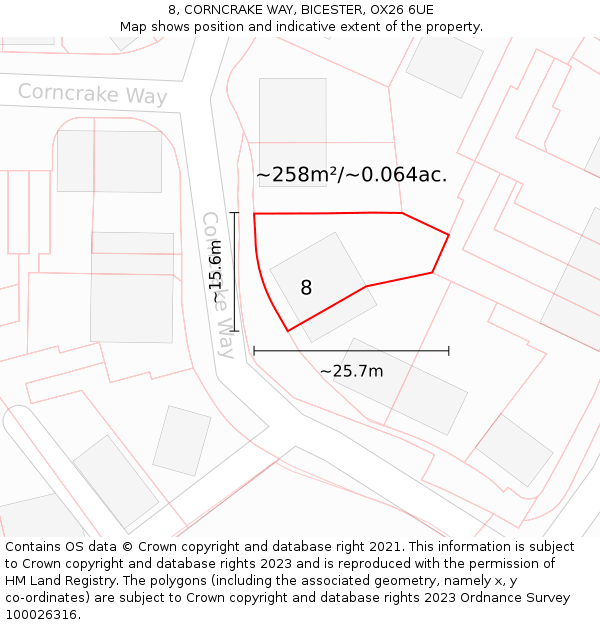 8, CORNCRAKE WAY, BICESTER, OX26 6UE: Plot and title map