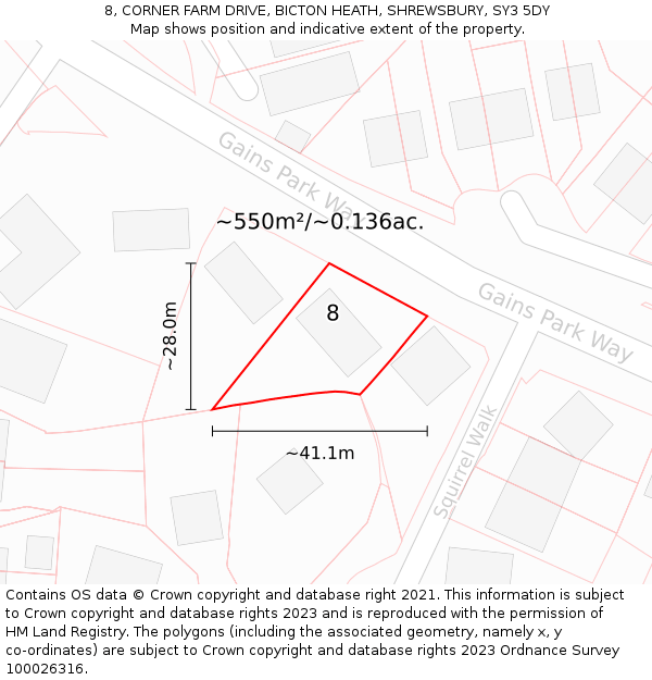8, CORNER FARM DRIVE, BICTON HEATH, SHREWSBURY, SY3 5DY: Plot and title map
