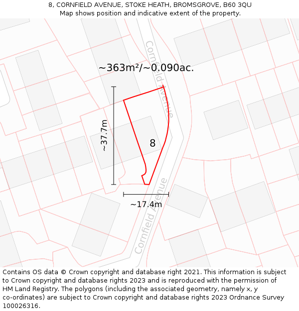 8, CORNFIELD AVENUE, STOKE HEATH, BROMSGROVE, B60 3QU: Plot and title map