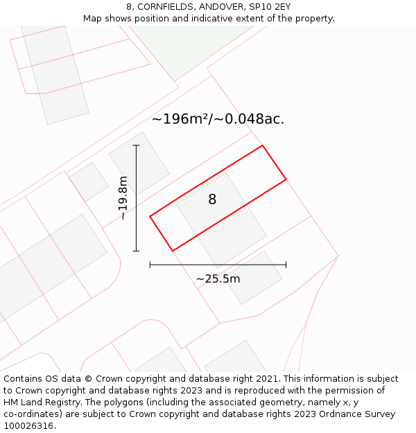 8, CORNFIELDS, ANDOVER, SP10 2EY: Plot and title map