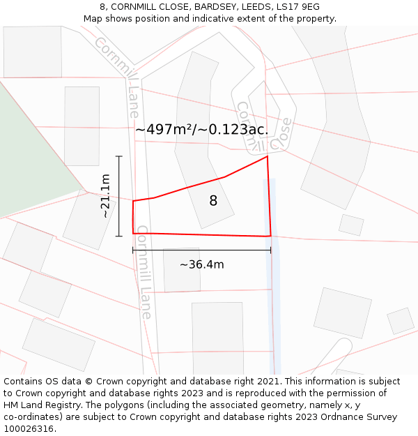 8, CORNMILL CLOSE, BARDSEY, LEEDS, LS17 9EG: Plot and title map