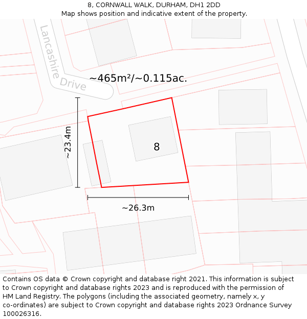 8, CORNWALL WALK, DURHAM, DH1 2DD: Plot and title map