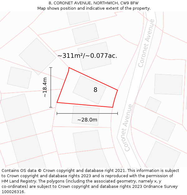 8, CORONET AVENUE, NORTHWICH, CW9 8FW: Plot and title map