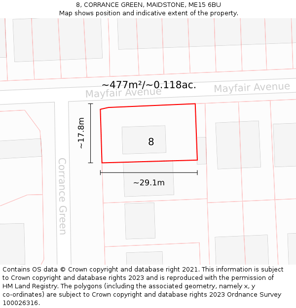 8, CORRANCE GREEN, MAIDSTONE, ME15 6BU: Plot and title map