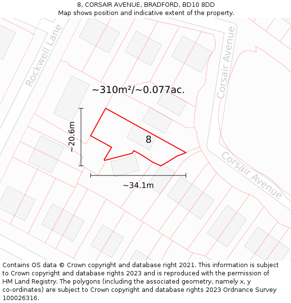 8, CORSAIR AVENUE, BRADFORD, BD10 8DD: Plot and title map