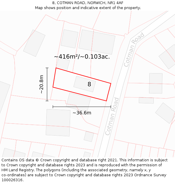 8, COTMAN ROAD, NORWICH, NR1 4AF: Plot and title map
