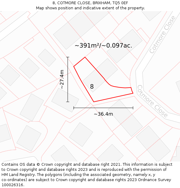 8, COTMORE CLOSE, BRIXHAM, TQ5 0EF: Plot and title map
