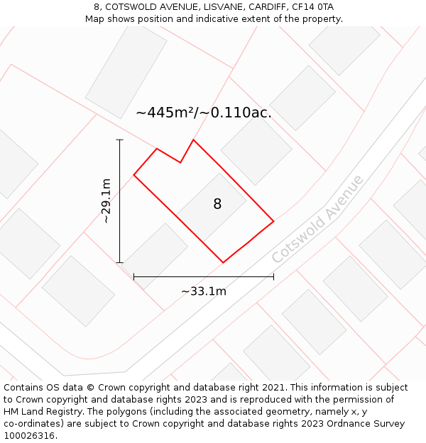 8, COTSWOLD AVENUE, LISVANE, CARDIFF, CF14 0TA: Plot and title map