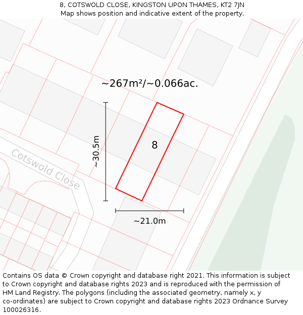 8, COTSWOLD CLOSE, KINGSTON UPON THAMES, KT2 7JN: Plot and title map