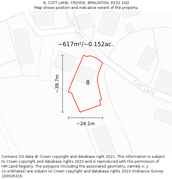 8, COTT LANE, CROYDE, BRAUNTON, EX33 1ND: Plot and title map