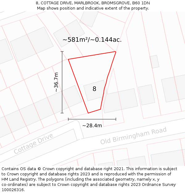 8, COTTAGE DRIVE, MARLBROOK, BROMSGROVE, B60 1DN: Plot and title map
