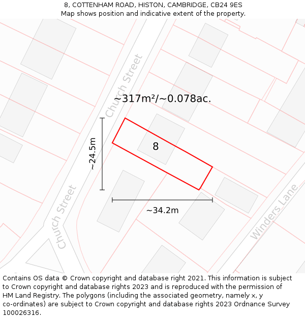 8, COTTENHAM ROAD, HISTON, CAMBRIDGE, CB24 9ES: Plot and title map