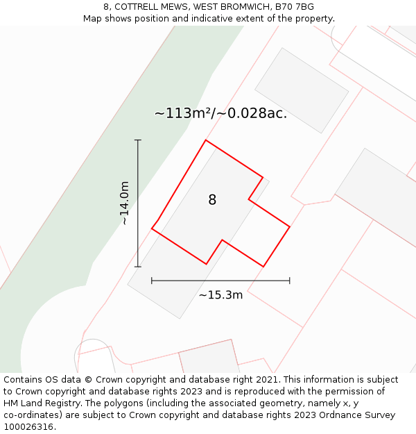 8, COTTRELL MEWS, WEST BROMWICH, B70 7BG: Plot and title map