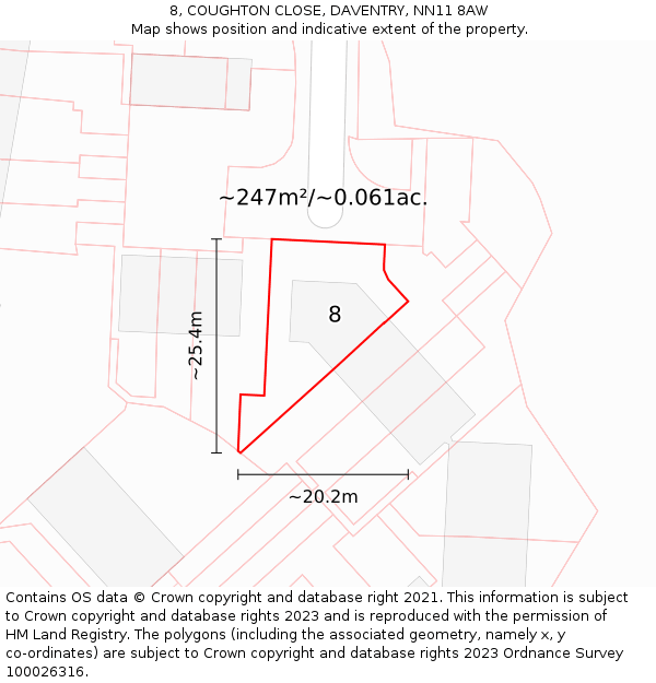 8, COUGHTON CLOSE, DAVENTRY, NN11 8AW: Plot and title map