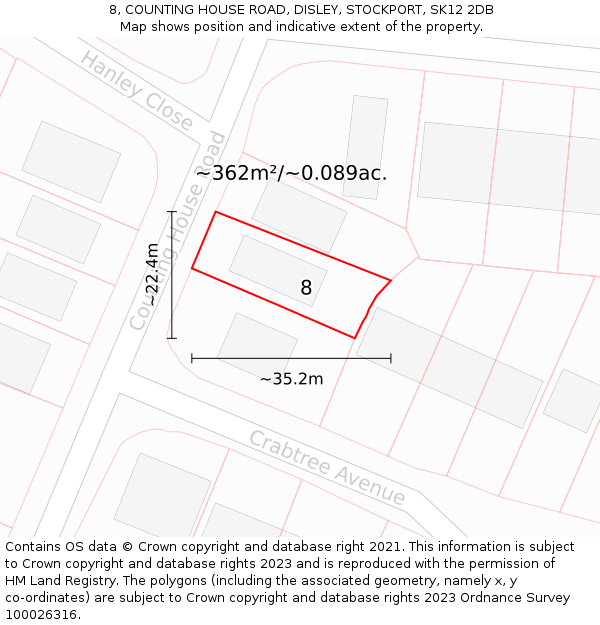 8, COUNTING HOUSE ROAD, DISLEY, STOCKPORT, SK12 2DB: Plot and title map