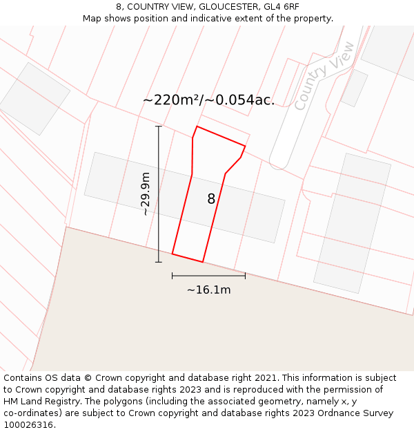 8, COUNTRY VIEW, GLOUCESTER, GL4 6RF: Plot and title map