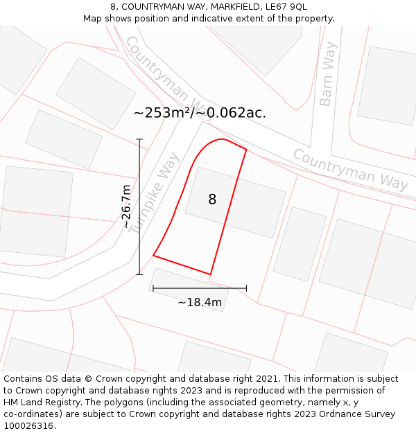 8, COUNTRYMAN WAY, MARKFIELD, LE67 9QL: Plot and title map