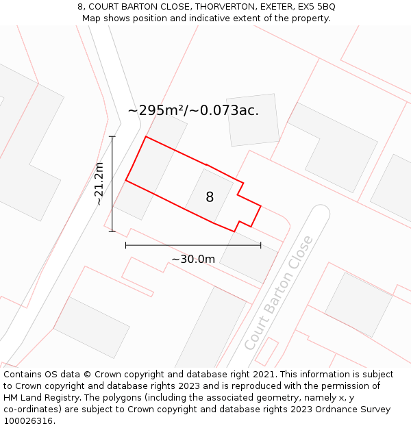 8, COURT BARTON CLOSE, THORVERTON, EXETER, EX5 5BQ: Plot and title map