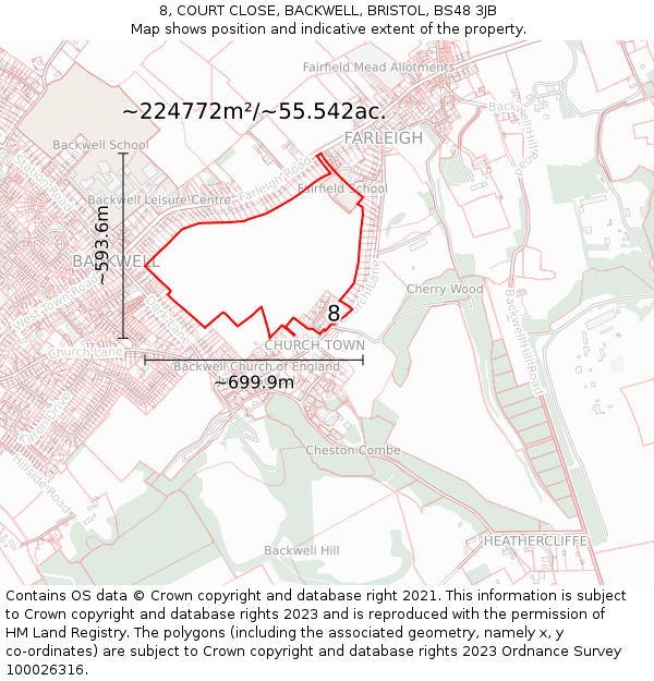 8, COURT CLOSE, BACKWELL, BRISTOL, BS48 3JB: Plot and title map