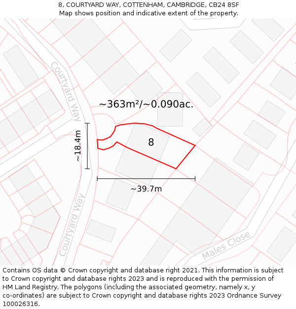 8, COURTYARD WAY, COTTENHAM, CAMBRIDGE, CB24 8SF: Plot and title map