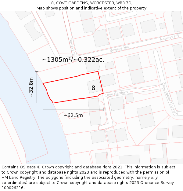 8, COVE GARDENS, WORCESTER, WR3 7DJ: Plot and title map