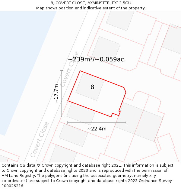 8, COVERT CLOSE, AXMINSTER, EX13 5GU: Plot and title map