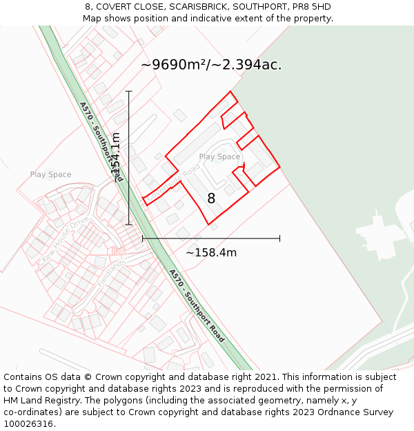 8, COVERT CLOSE, SCARISBRICK, SOUTHPORT, PR8 5HD: Plot and title map