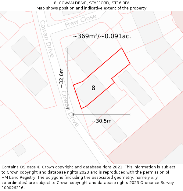 8, COWAN DRIVE, STAFFORD, ST16 3FA: Plot and title map