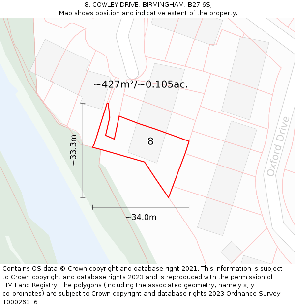 8, COWLEY DRIVE, BIRMINGHAM, B27 6SJ: Plot and title map