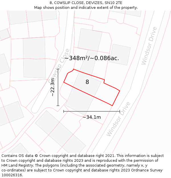 8, COWSLIP CLOSE, DEVIZES, SN10 2TE: Plot and title map
