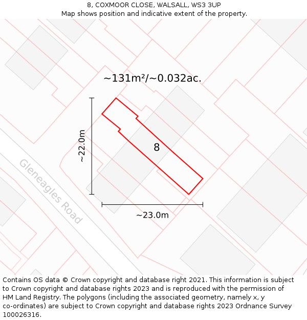 8, COXMOOR CLOSE, WALSALL, WS3 3UP: Plot and title map